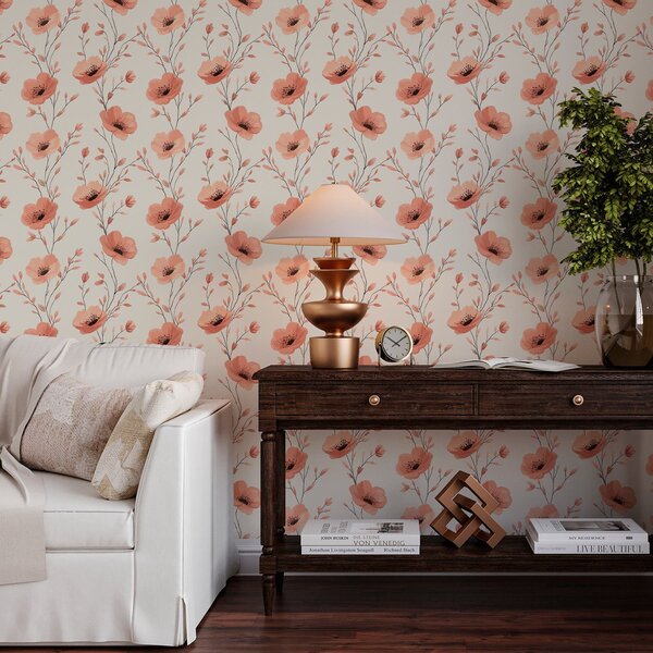 Tapet Mac roz pe tulpini, Tapet stil englezesc, a00083 : Uwalls.ro