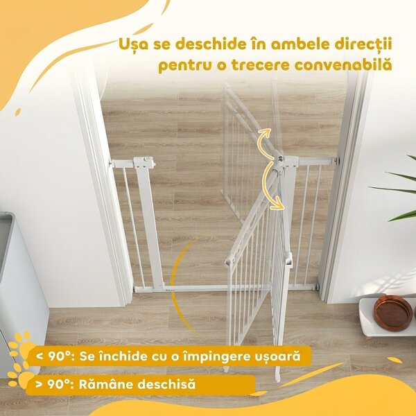 PawHut Poartă de siguranță pentru câini de interior, cu 2 extensii, 76-104 cm, pentru hol și scări, albă | Aosom Romania