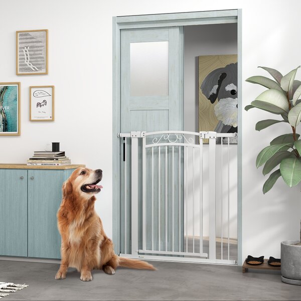 PawHut Poartă de siguranță pentru câini de interior, cu 2 extensii, 76-104 cm, pentru hol și scări, albă | Aosom Romania
