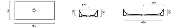 Catalano Zero lavoar 75x35 cm dreptunghiular de blat alb luciu 0222750001