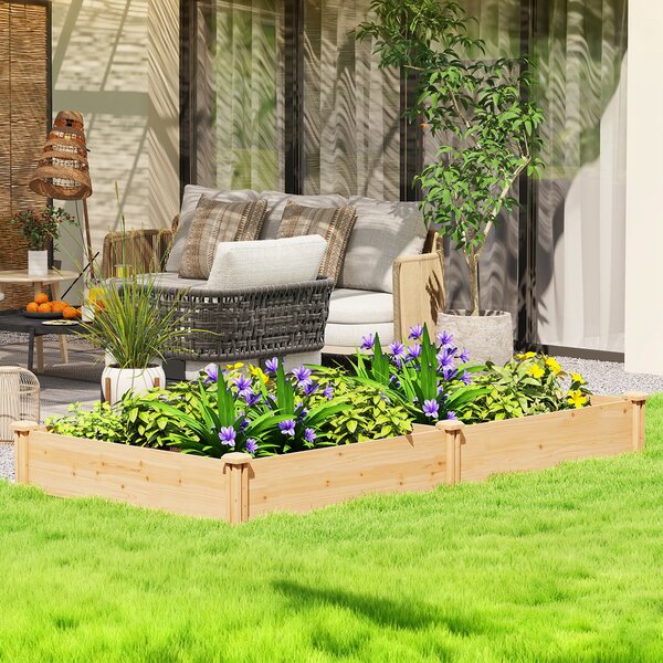 Outsunny Grădină Ridicată de Exterior cu Separator Central și Bază Deschisă, Jardinieră din Lemn de Brad, pentru Flori, Legume, Balcon sau Grădină, 235x121x26 cm, Culoare Lemn | Aosom Romania