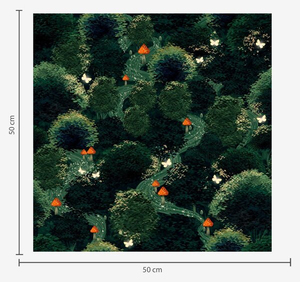 Tapet Coroane de copaci luxuriante și ciuperci colorate, Tapet pădure, Tapet copaci, a00087 : Uwalls.ro