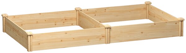 Outsunny Grădină Ridicată de Exterior cu Separator Central și Bază Deschisă, Jardinieră din Lemn de Brad, pentru Flori, Legume, Balcon sau Grădină, 235x121x26 cm, Culoare Lemn | Aosom Romania