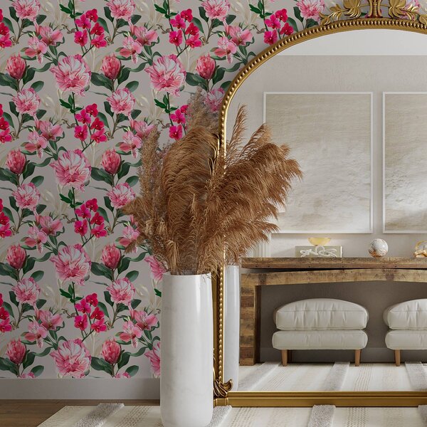 Tapet Delicate flori roz pe fundal luminos, Tapet flori, Tapet bujori, a00094 : Uwalls.ro