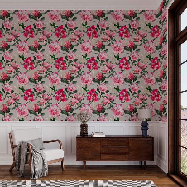 Tapet Delicate flori roz pe fundal luminos, Tapet flori, Tapet bujori, a00094 : Uwalls.ro