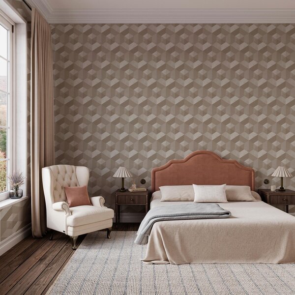 Tapet Hexagoane în culori bej, Tapete scandinav, a00096 : Uwalls.ro