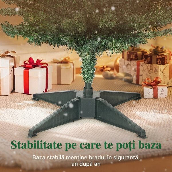 HOMCOM Brad de Crăciun artificial slim 180 cm cu 321 de ramuri, aspect de brad, cu bază din plastic, verde | Aosom Romania