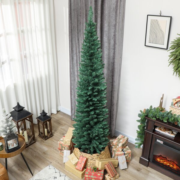 HOMCOM Brad de Crăciun artificial Slim 210 cm cu 401 ramuri, model brad, bază din plastic, verde | Aosom Romania