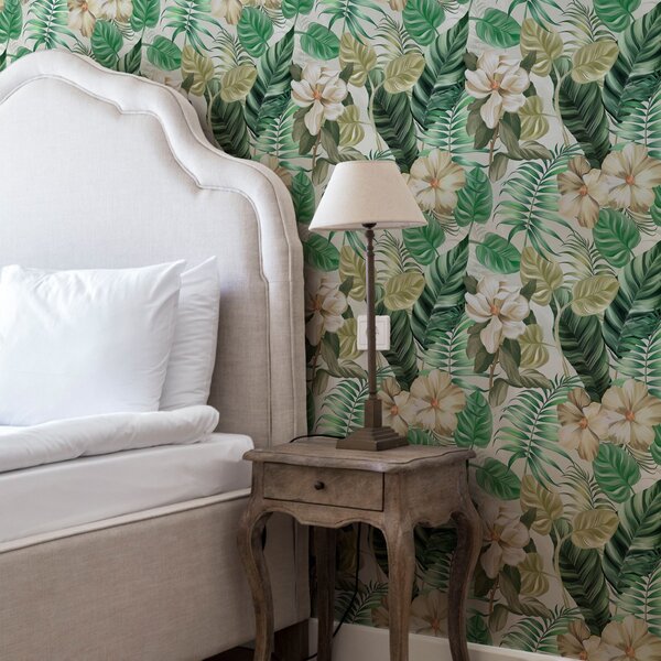 Tapet Compoziție de flori și frunze tropicale, Tapet Shaby Chic, a00099 : Uwalls.ro