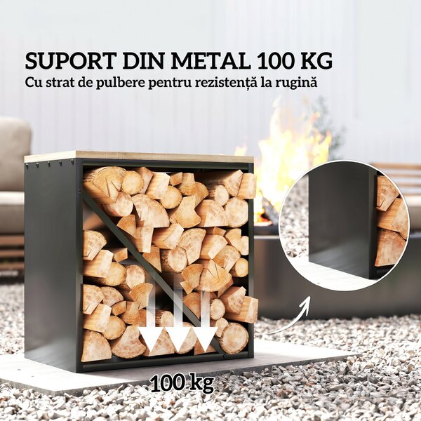 Outsunny Suport pentru Lemne de Interior 2 în 1, Suport Înălțat cu Separator, pentru Șemineu, 58 x 36 x 60 Cm, Negru | Aosom Romania
