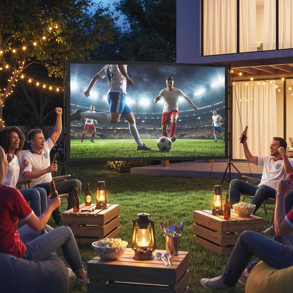 HOMCOM Ecran de Proiecție 120" 4K/8K HD Format 16:9 cu 2 Trepiede Pliabile, Ecran Portabil cu Față Dublă, Unghi Larg de 160°, pentru Cinema Acasă sau Exterior, Alb | Aosom Romania