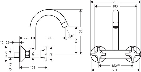 Hansgrohe Logis baterie bucătărie perete crom 71286000