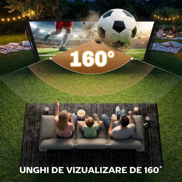 HOMCOM Ecran pentru Proiector de 100" 4K/8K HD, Format 16:9 cu 2 Trepiede Pliabile, Proiecție dublă, Unghi Larg de 160°, pentru Acasă, Cinema, Exterior, Alb | Aosom Romania