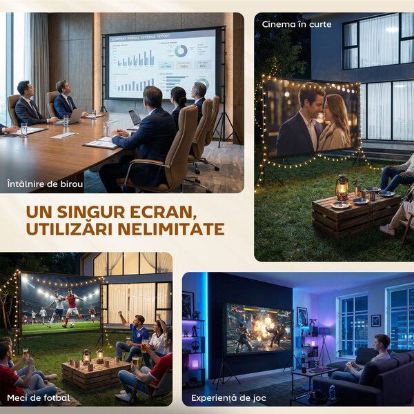 HOMCOM Ecran pentru Proiector de 100" 4K/8K HD, Format 16:9 cu 2 Trepiede Pliabile, Proiecție dublă, Unghi Larg de 160°, pentru Acasă, Cinema, Exterior, Alb | Aosom Romania
