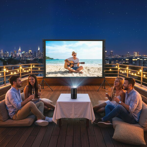 HOMCOM Ecran pentru Proiector de 100" 4K/8K HD, Format 16:9 cu 2 Trepiede Pliabile, Proiecție dublă, Unghi Larg de 160°, pentru Acasă, Cinema, Exterior, Alb | Aosom Romania
