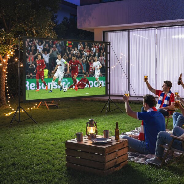 HOMCOM Ecran pentru Proiector de 100" 4K/8K HD, Format 16:9 cu 2 Trepiede Pliabile, Proiecție dublă, Unghi Larg de 160°, pentru Acasă, Cinema, Exterior, Alb | Aosom Romania