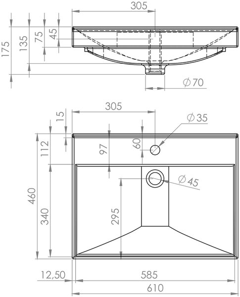Elita Maxxi lavoar 61x46 cm dreptunghiular mobilier alb luciu RE040600078060