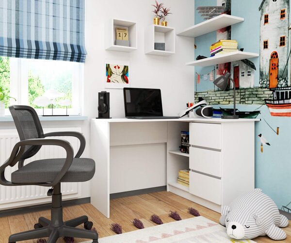Masă PC de colț Bodhi (alb) (D). Promo -16%. 1128552
