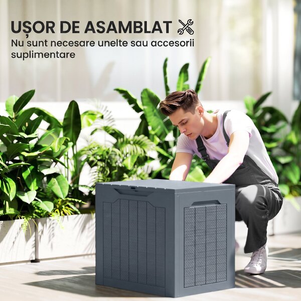 Outsunny Cufăr de Grădină cu Mânere, Container Unelte Impermeabil, 56x41x50 cm, Gri Deschis | Aosom Romania