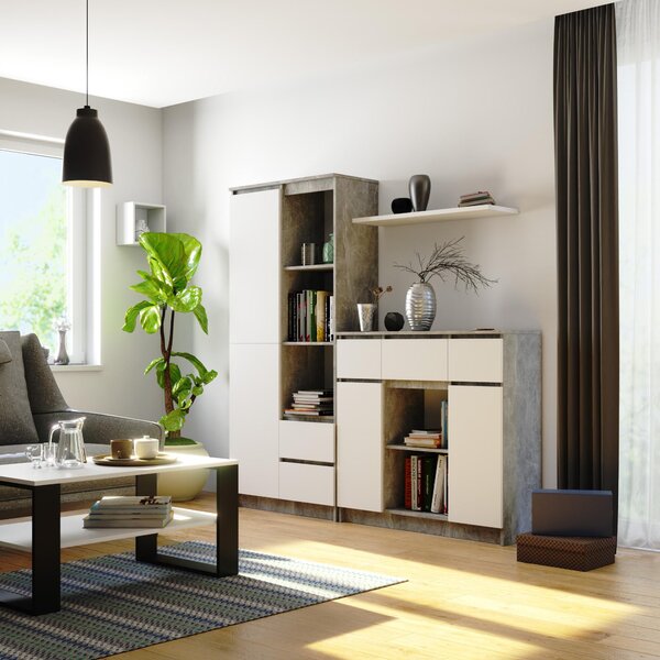 Comodă Kalista VII (beton + Alb). Promo -19%. 1128630
