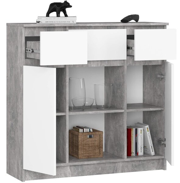 Comodă Kalista VII (beton + Alb). Promo -19%. 1128630