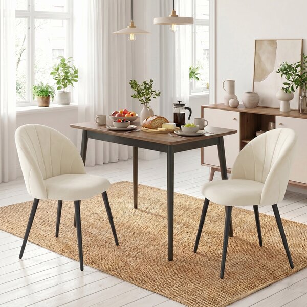 HOMCOM Set 2 Scaune Dining cu Spătar Tip Scoică și Picioare Metalice, Catifea, Crem | Aosom Romania