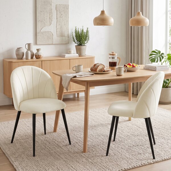 HOMCOM Set 2 Scaune Dining cu Spătar Tip Scoică și Picioare Metalice, Catifea, Crem | Aosom Romania