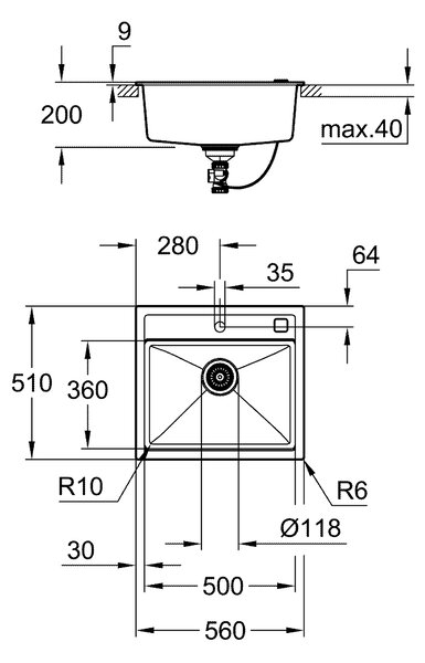 Grohe K700 chiuvetă din granit 56x51 cm negru 31651AP0