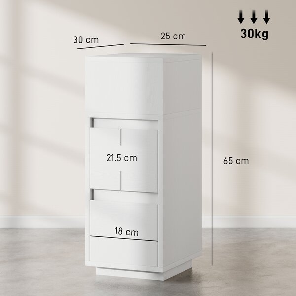 HOMCOM Set de 2 Noptiere Înalte și Subțiri pentru Dormitor cu 2 Sertare și Raft Deschis, Noptiere Moderne Economisitoare de Spațiu, Măsuțe pentru Divan, Sufragerie și Dormitor, 25x30x65 cm, Alb | Aosom Romania