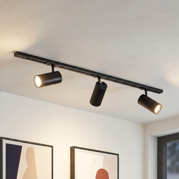 Lindby Sistem de șine Linaro Ø7 cm, 3 becuri, LED, negru, CCT, reglabil, Negru, Studiu / Birou, Metal, Modern