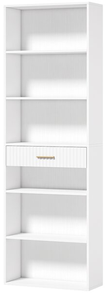 HOMCOM Bibliotecă Înaltă cu Cuburi, 7 Niveluri cu Sertar, MDF, 60x24x182 cm, Alb | Aosom Romania