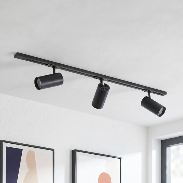 Lindby Sistem de șine Linaro Ø7 cm, 3 becuri, LED, negru, CCT, reglabil, Negru, Studiu / Birou, Metal, Modern