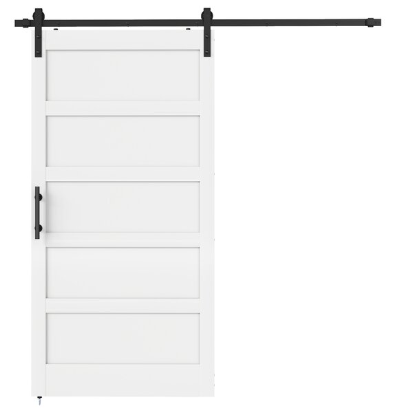 HOMCOM Ușă Glisantă Aplicată pe Perete 106.7x213.4 cm, Stil Shaker Industrial, Silențioasă, Impermeabilă, Albă | Aosom Romania