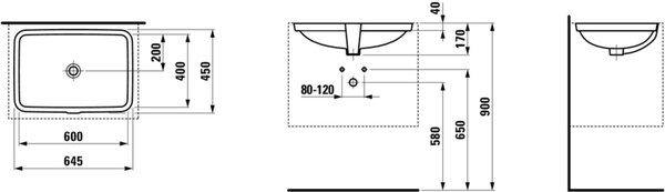 Laufen Pro S lavoar 60x40 cm dreptunghiular sub blat alb luciu H8119650001091