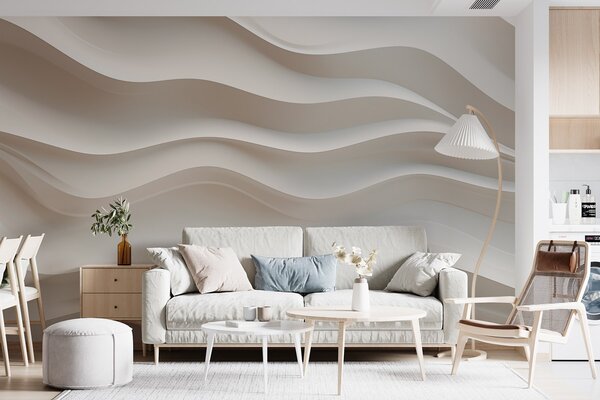 Tapet valuri 3D albe și gri, Fototapet Art Deco, w08939 : Uwalls.ro