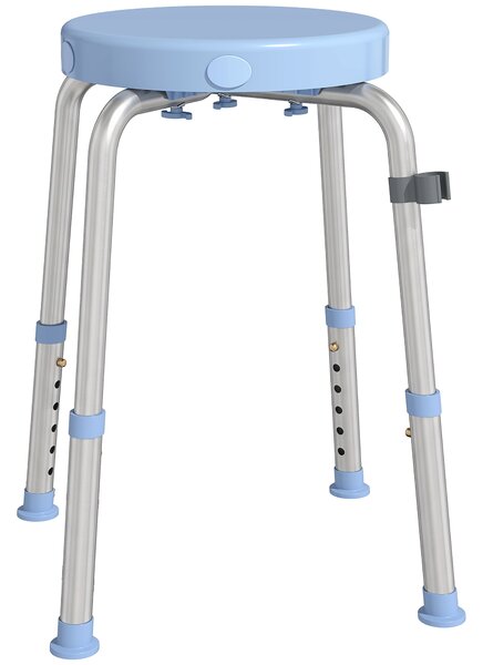 HOMCOM Taburet de Duș Rotativ, 5 Înălțimi Reglabile, Antiderapant, din Aliaj de Aluminiu, 136 kg, Albastru Deschis | Aosom Romania