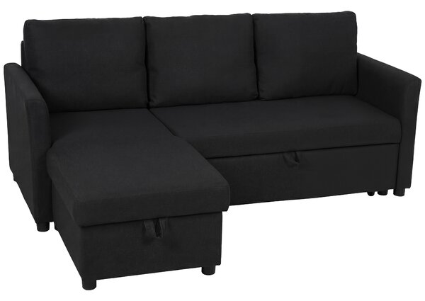 HOMCOM Canapea Extensibilă cu 3 Locuri și Șezlong Convertibil, Canapea de Colț Pliabilă cu Compartiment de Depozitare și 3 Perne Detașabile, Material Textil cu Efect de In, Living, 192x148x86cm, Gri Închis | Aosom Romania