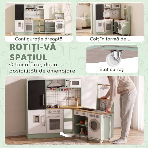 AIYAPLAY Bucătărie pentru Copii 3-8 Ani cu Blat Rotativ, Verde Deschis | Aosom Romania