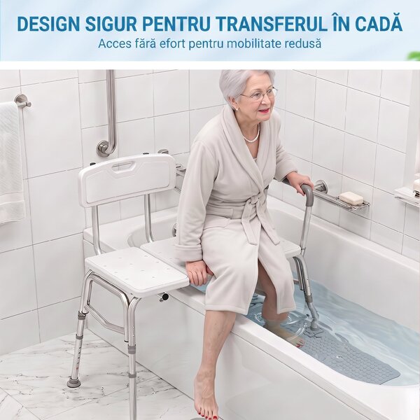 HOMCOM Scaun pentru Cadă cu Spătar și Cotieră, Înălțime Reglabilă în 10 Trepte, până la 136 kg, Alb | Aosom Romania
