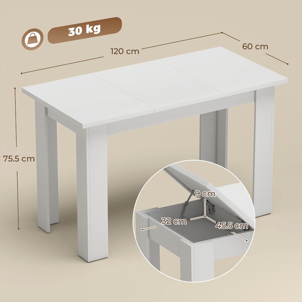 HOMCOM Masă de dining modernă cu spațiu de depozitare, 120 cm, albă | Aosom Romania