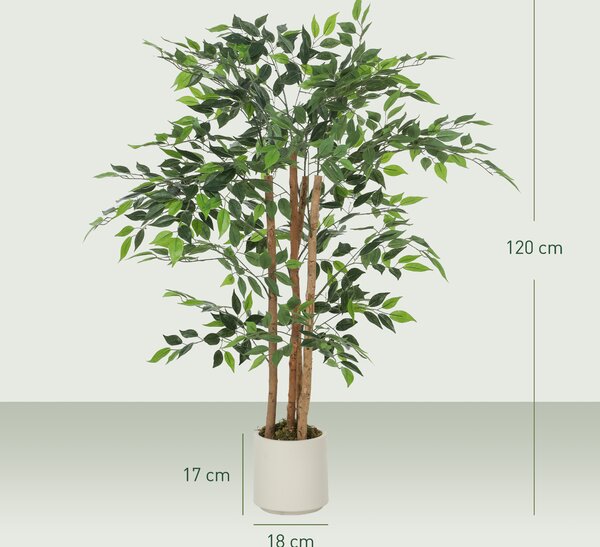 HOMCOM Plantă Artificială Banian 120 cm, cu Trunchi din Lemn Masiv și Ghiveci pentru Interior, Verde | Aosom Romania
