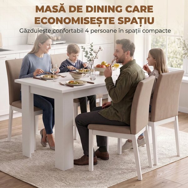 HOMCOM Masă de dining modernă cu spațiu de depozitare, 120 cm, albă | Aosom Romania