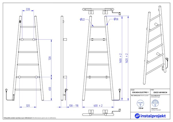 Instal Projekt Escada Electro încălzitor electric 160x60 cm alb ESCE1-60/160C34