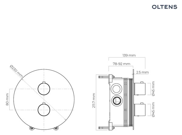 Oltens Katla baterie cadă-duș ascuns cu termostat crom 34600100