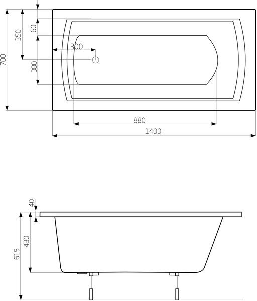 Roca Linea cada dreptunghiulară 140x70 cm alb A24T002000