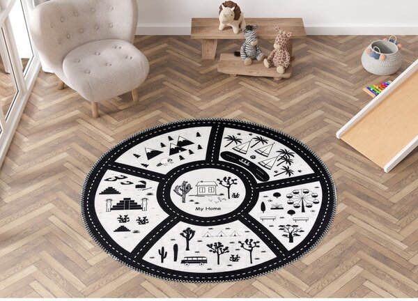 Covor de joacă pentru copii alb-negru lavabil ø100 cm My Home – Vitaus