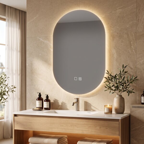 HOMCOM Oglindă de Baie cu LED 50 x 70 cm, Fără Ramă, 3 Culori Reglabile | Aosom Romania