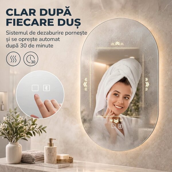 HOMCOM Oglindă de Baie cu LED 50 x 70 cm, Fără Ramă, 3 Culori Reglabile | Aosom Romania
