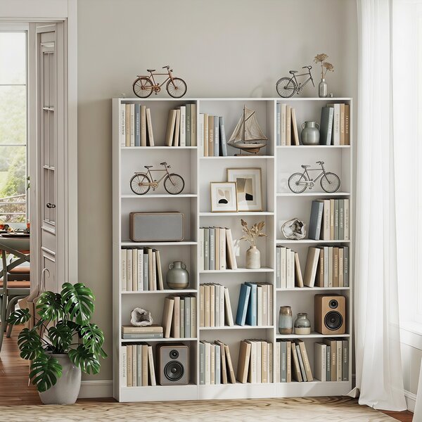 HOMCOM Bibliotecă cu Polițe Reglabile și Sistem Anti-Răsturnare din PAL, 149 x 23,6 x 188 cm, Albă | Aosom Romania
