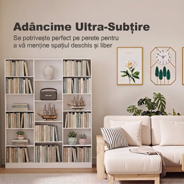 HOMCOM Bibliotecă cu Polițe Reglabile și Sistem Anti-Răsturnare din PAL, 149 x 23,6 x 188 cm, Albă | Aosom Romania